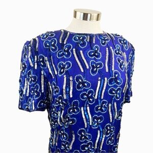 Mark & John‎ By Sam Blue Silk Sequined Vintage Dress Size XL